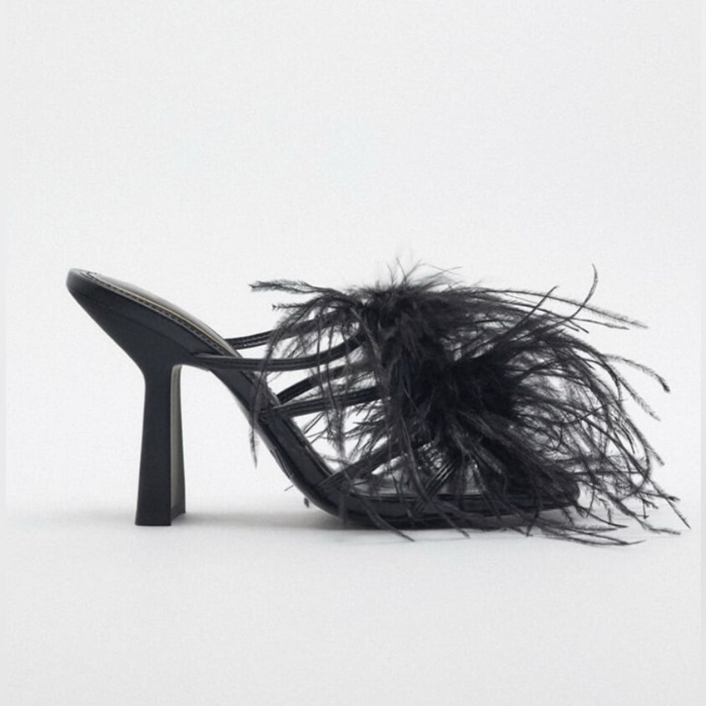 Zara black feather heels